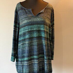 Lane Bryant Blue and Green Plaid Top